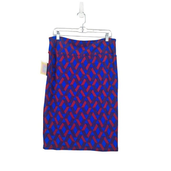 LuLaRoe Cassie Women's Burgundy & Blue Skirt - Picture 2 of 6